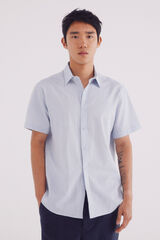 Springfield Camisa de manga curta em linho azul