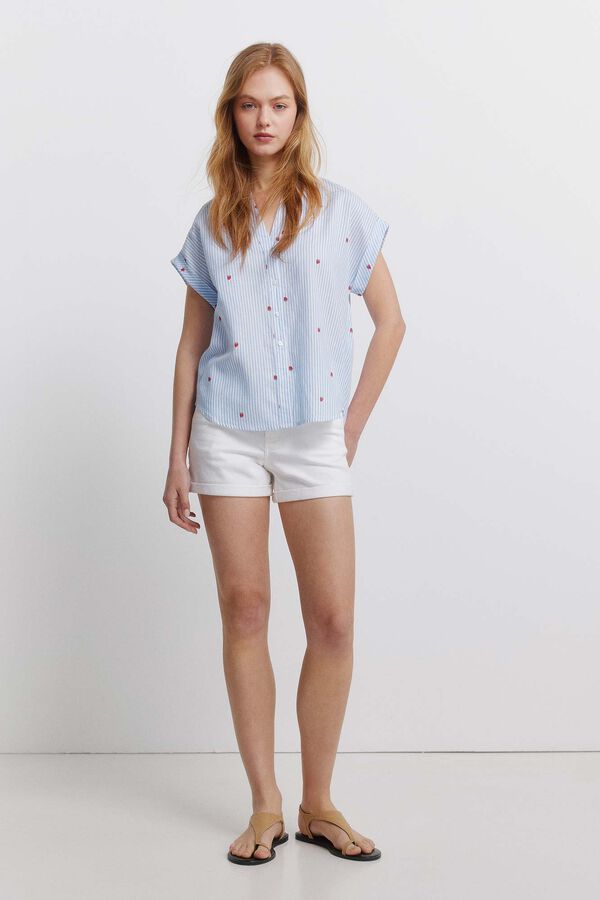Springfield Camisa de algod&atilde;o gola mao azul