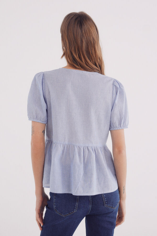 Springfield Blusa decote rendado azul