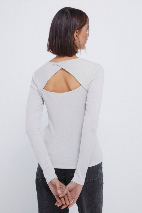 Springfield T-shirt com decote nas costas em lurex cinzento