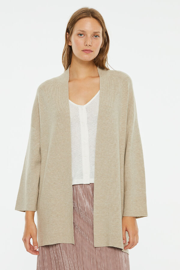 Springfield Long open cardigan with Japanese sleeve brown