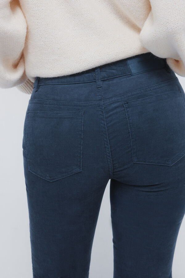 Springfield Calças de veludo cotelê com boca de sino baixa azul