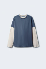 Springfield Kids Camiseta manga comprida masculina de manga dupla azul