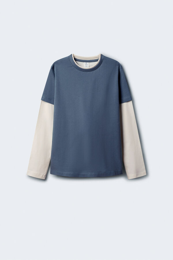 Springfield Kids Camiseta manga comprida masculina de manga dupla azul