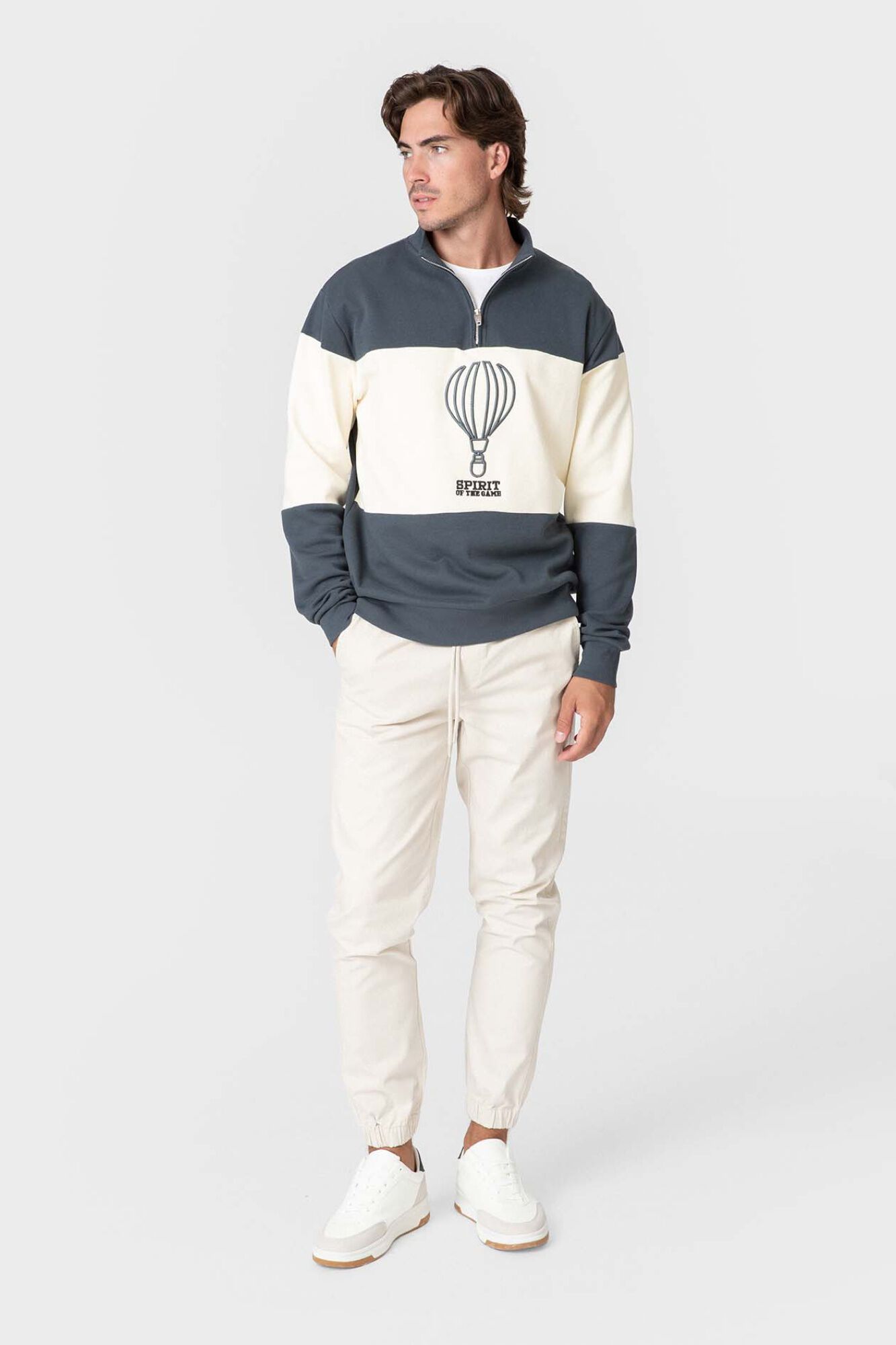 Celopman Sweatshirt com pain&eacute;is, fecho-&eacute;clair e estampado