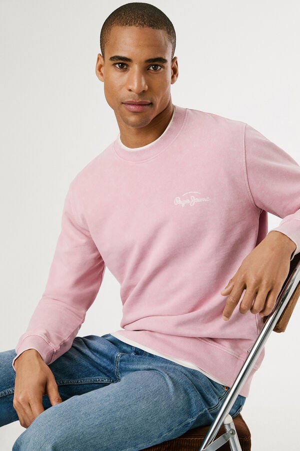 Pepe Jeans  Sudadera lavada con logo pequeño frontal y logo grande en la espalda. rosa