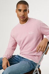 Pepe Jeans Sudadera lavada con logo pequeño frontal y logo grande en la espalda. rosa