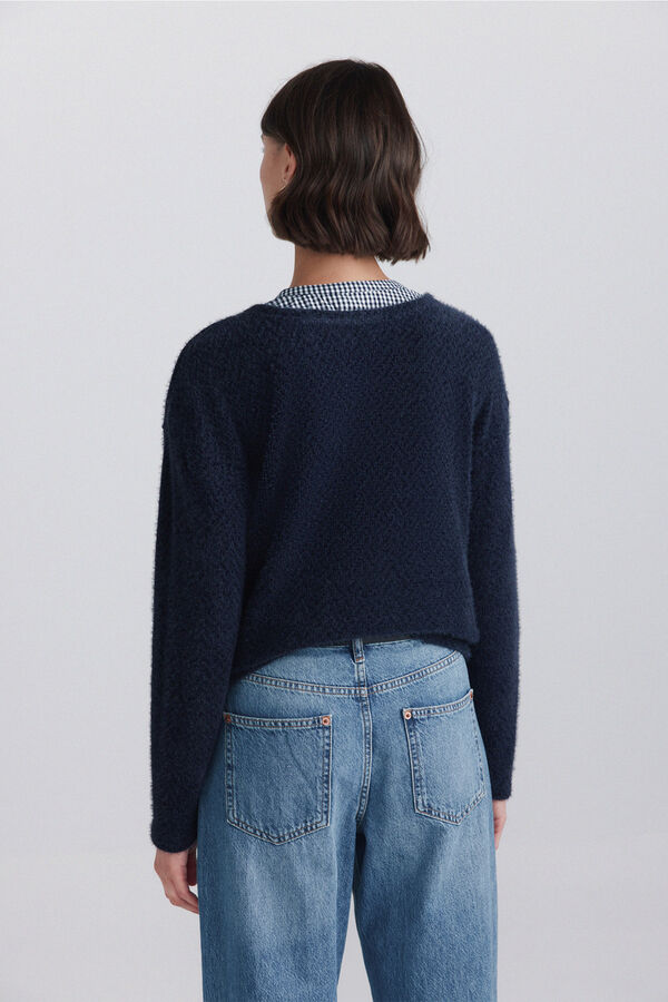 Springfield Camisola fina bimaterial decote azul