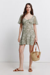 Springfield Vestido curto com folhos estampado paisley Caqui escuro