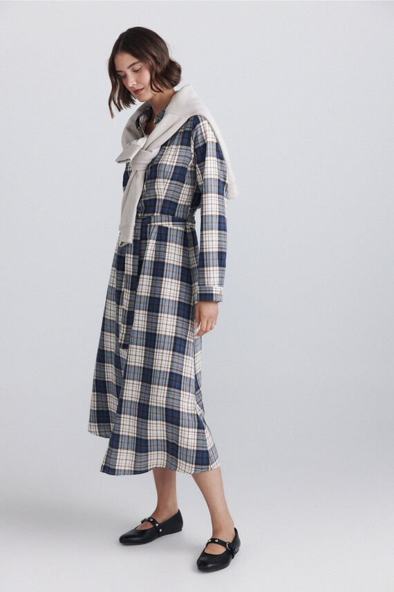 Vestido midi camisero cuadros