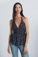 Springfield Top escote halter estampado geométrico negro