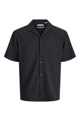 Jack & Jones Camisa resort manga curta tecido plano preto
