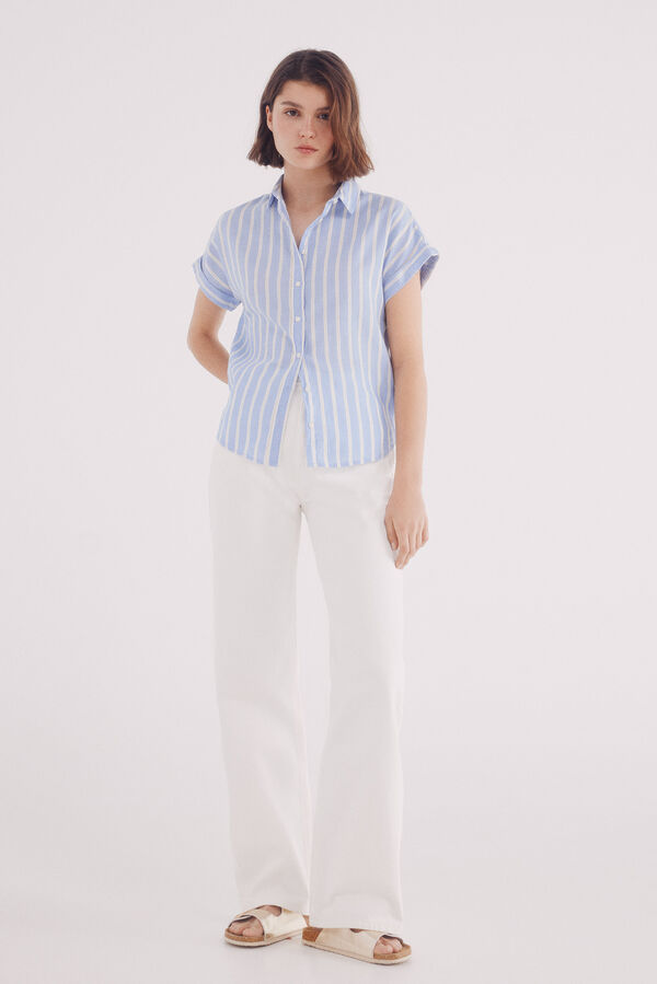 Springfield Camisa oxford leve de manga curta azul