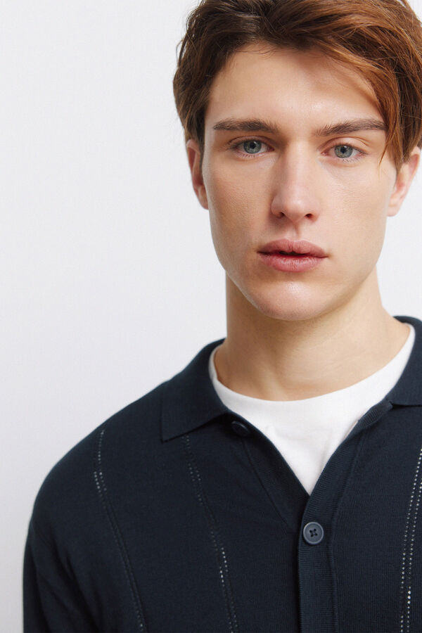 Springfield Casaco de malha com bot&otilde;es gola polo azul