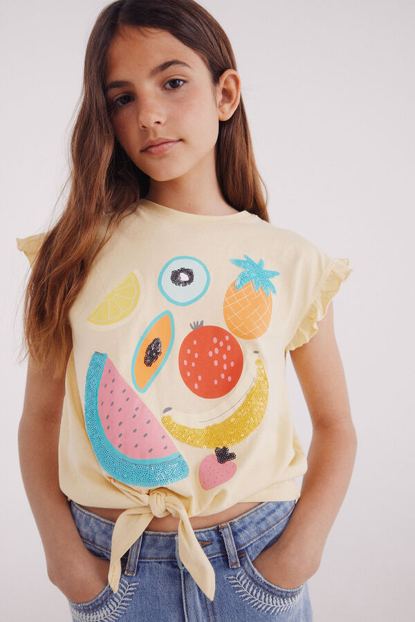 Springfield Kids Camiseta lentejuelas niña amarillo
