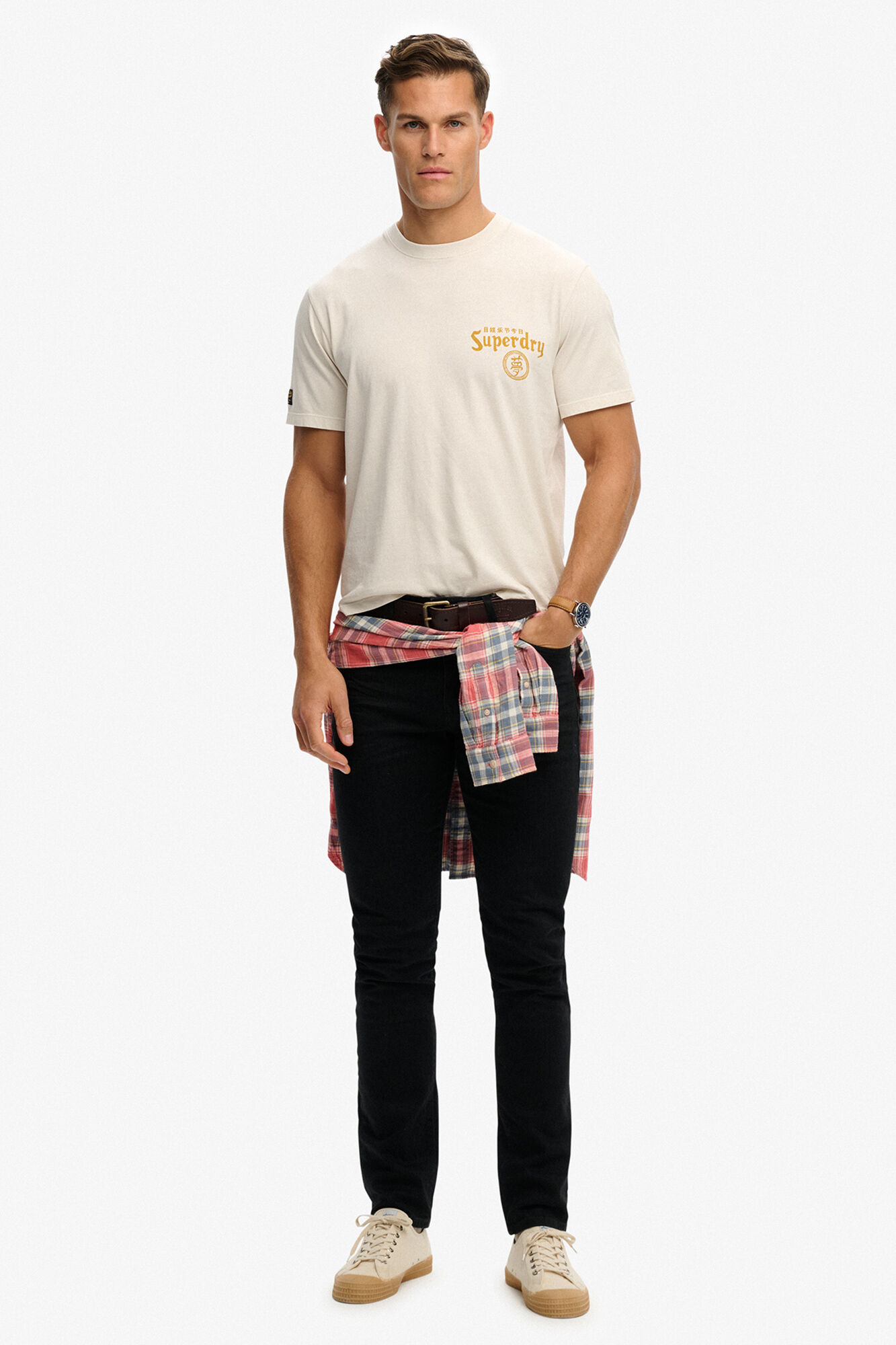 Superdry T-shirt de manga curta com estampado japon&ecirc;s nas costas