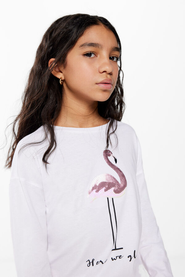 Springfield Girls' flamingo T-shirt white