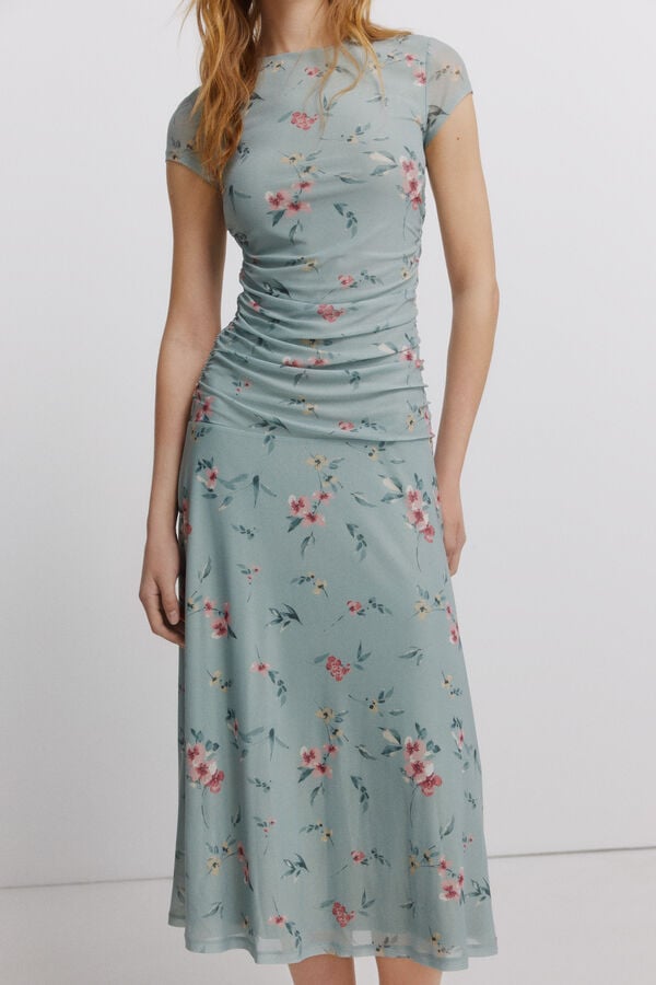 Springfield Vestido midi com franzidos verde