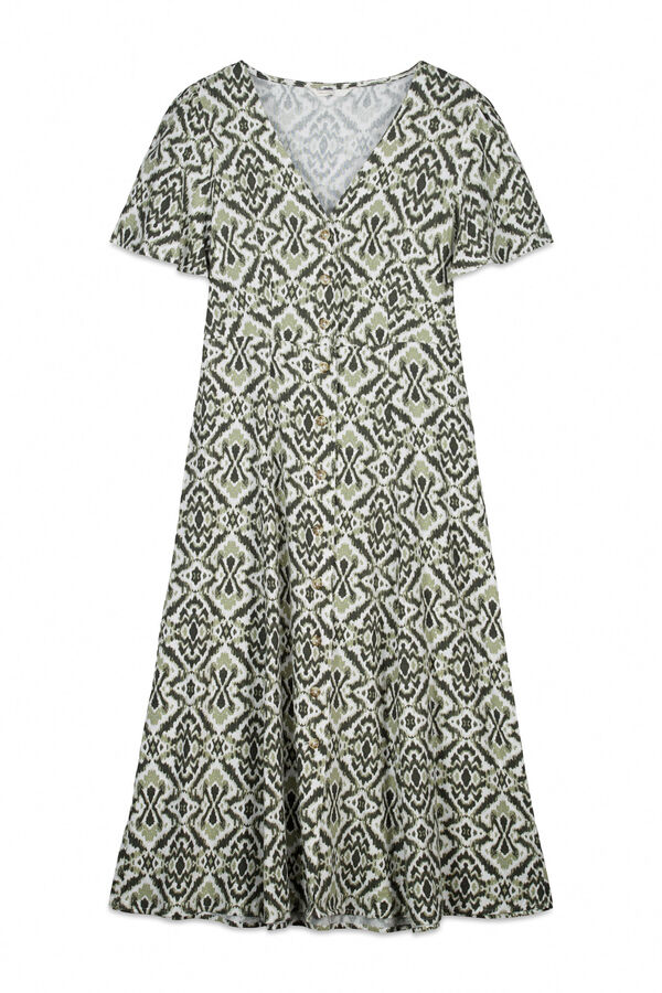 Springfield Vestido camisero estampado lino kaki