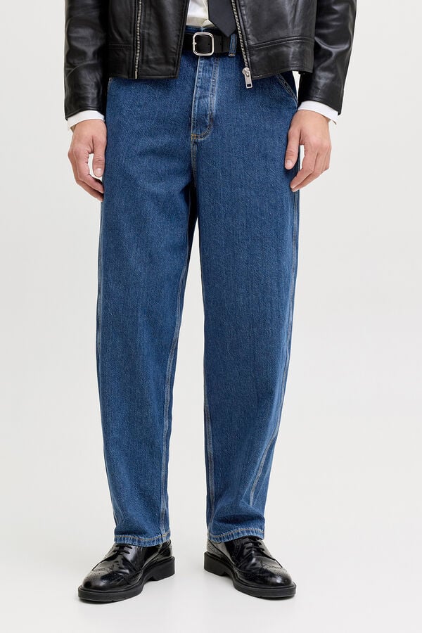 Jack & Jones Jeans baggy cintura alta em algod&atilde;o azul