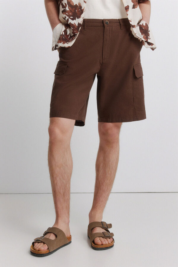Springfield Bermudas de linho cargo comfort fit castanho