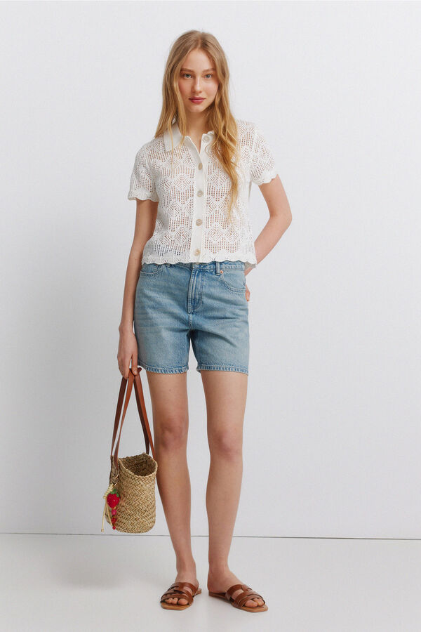 Springfield Pointelle polo cardigan beige