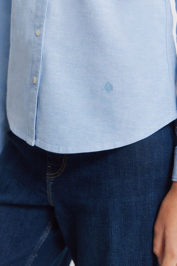 Springfield Camisa Oxford de algod&atilde;o com decote em V azul