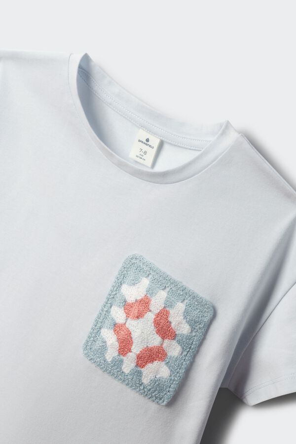 Springfield Kids Girl's short sleeve T-shirt with crochet pocket blue