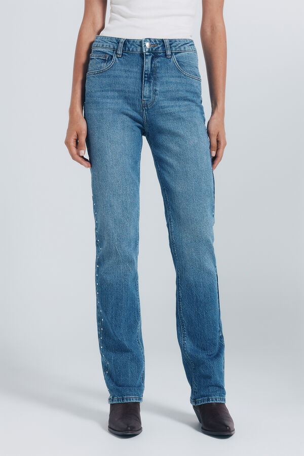 Springfield Calça jeans reta com tachas azul