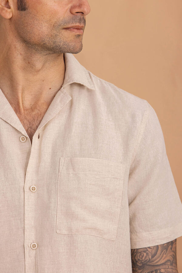 Celopman Camisa manga curta com linho bege