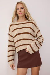 Trendyol Camisola de riscas com gola redonda cinzento