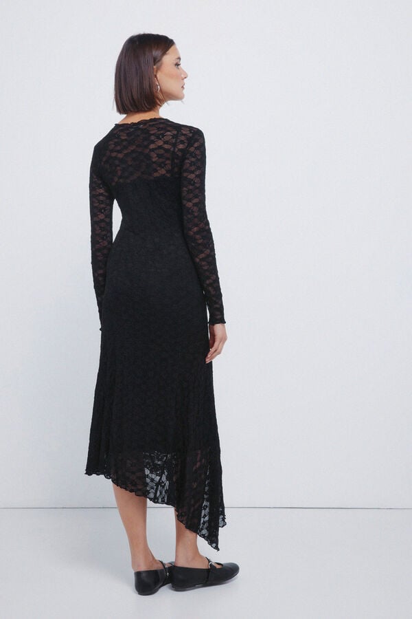 Springfield Vestido midi de renda assimétrico preto