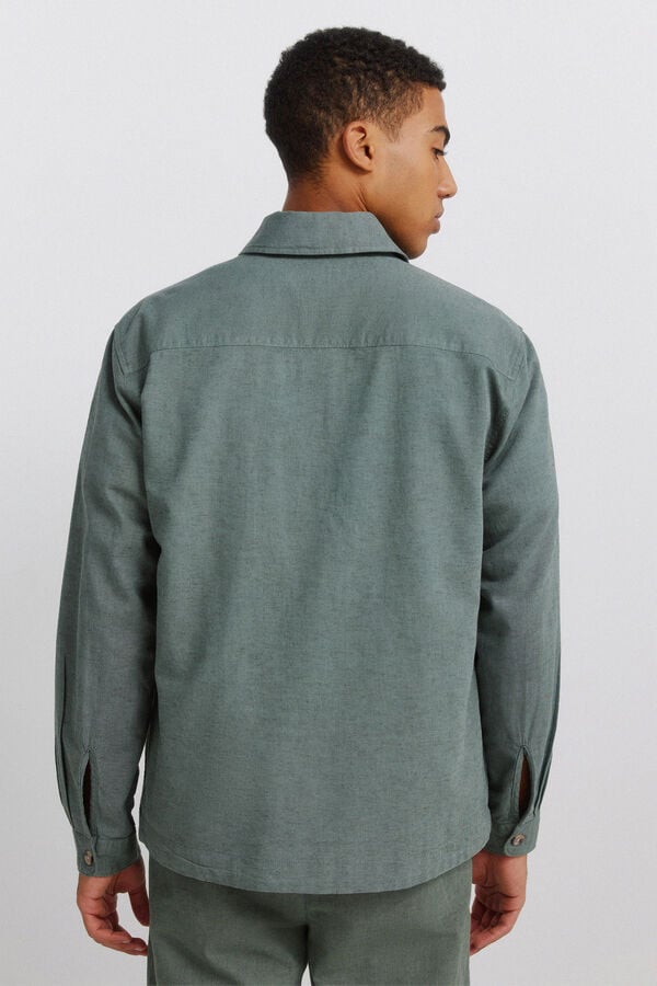 Springfield Sobrecamisa de linho com bolso Caqui escuro