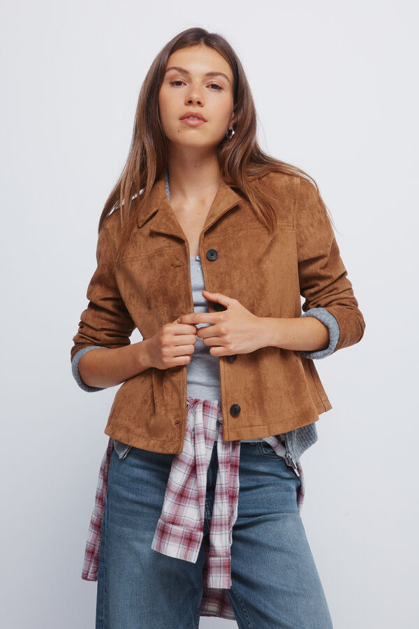 Springfield Casaco curta de camur&ccedil;a com bot&otilde;es cru