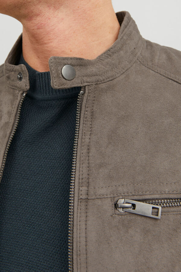 Jack & Jones Blusão com efeito de couro cinzento