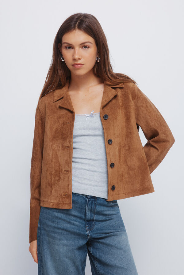 Springfield Casaco curta de camur&ccedil;a com bot&otilde;es cru