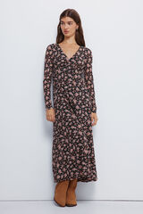Springfield Vestido midi floral com decote laço preto
