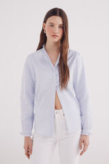 Springfield Blusa Oxford com gola franzida azul