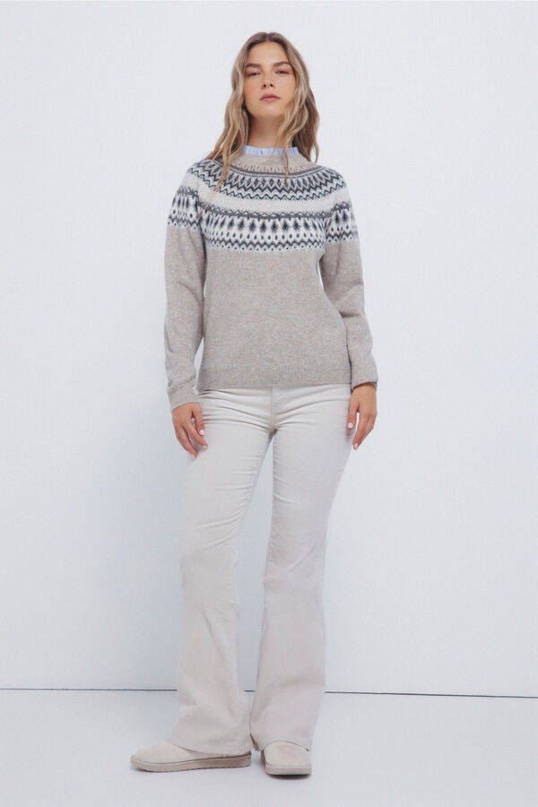 Springfield Camisola com borda jacquard e gola combinada cinzento