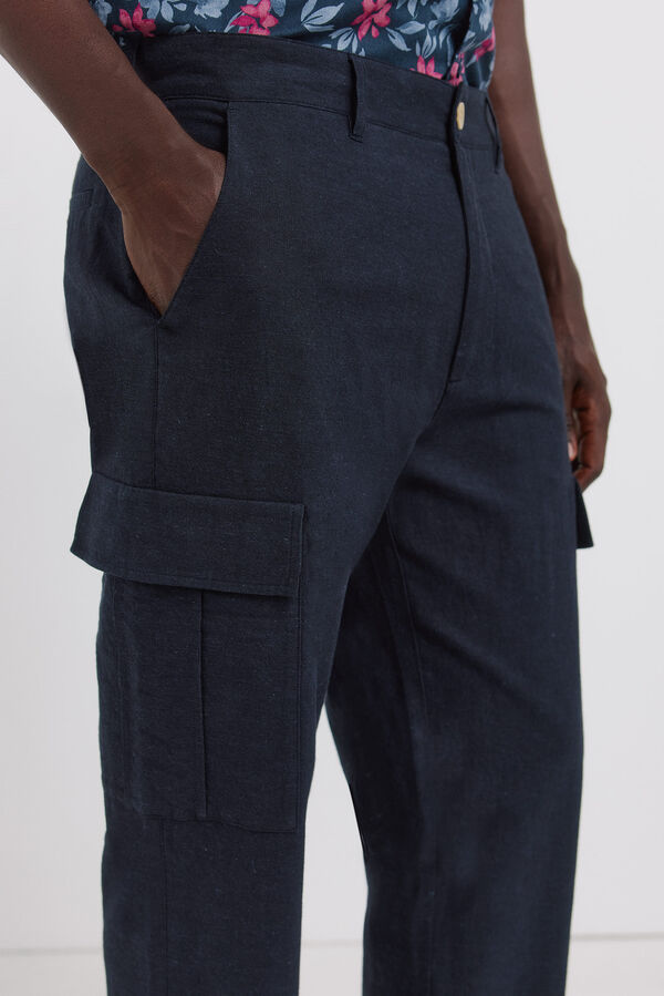 Springfield Cal&ccedil;as cargo em linho comfort slim fit azul