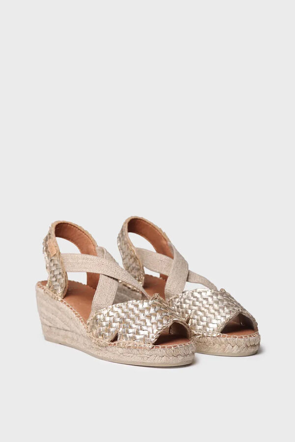 Toni Pons Sand&aacute;lia plataforma em pele tran&ccedil;ado estampado