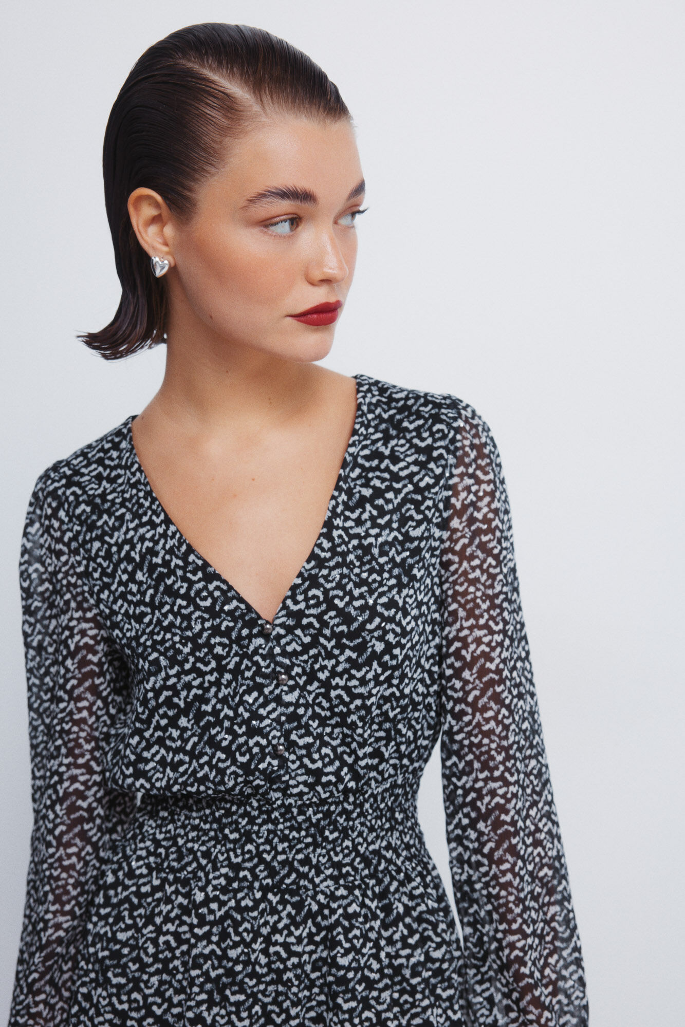 Springfield Vestido curto de chiffon estampado