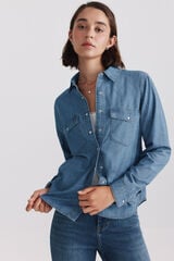 Springfield Camisa b&aacute;sica em denim azul