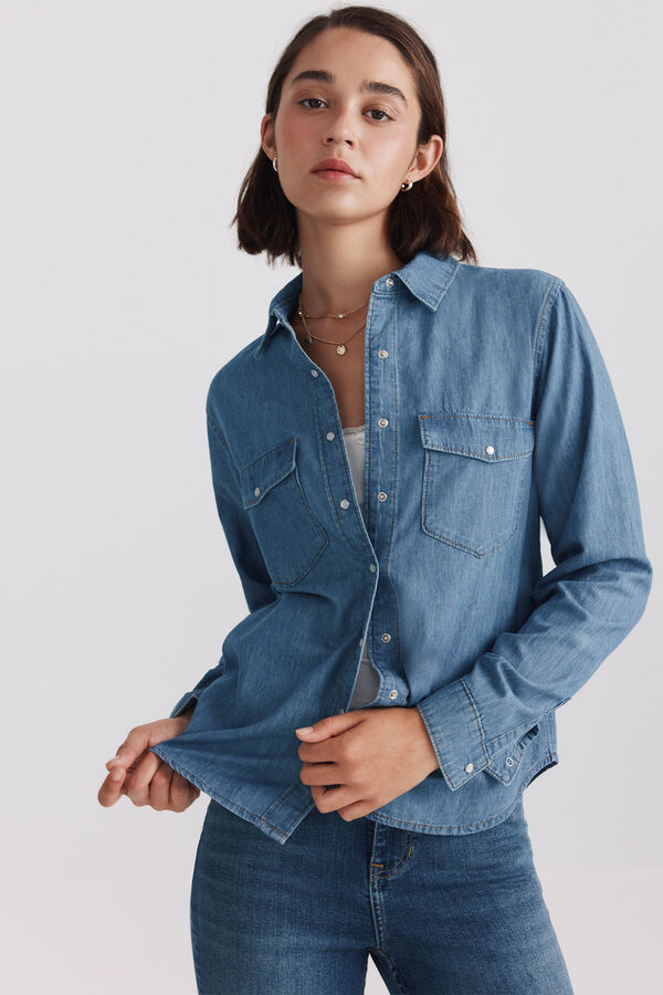 Springfield Camisa b&aacute;sica em denim azul