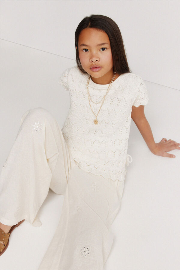 Springfield Kids Cal&ccedil;as fluidas com bordados para menina cru