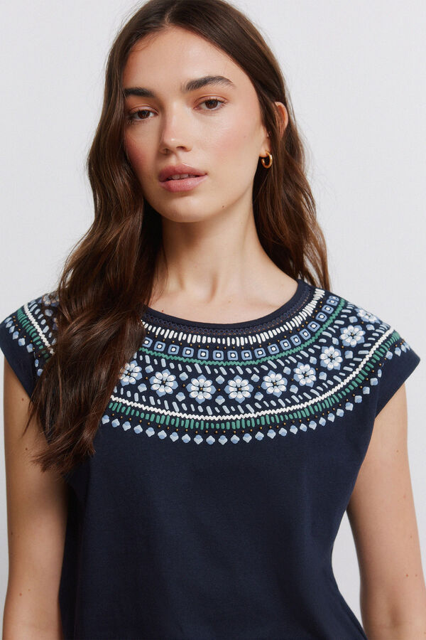 Springfield T-shirt de manga curta de bolinhas azul