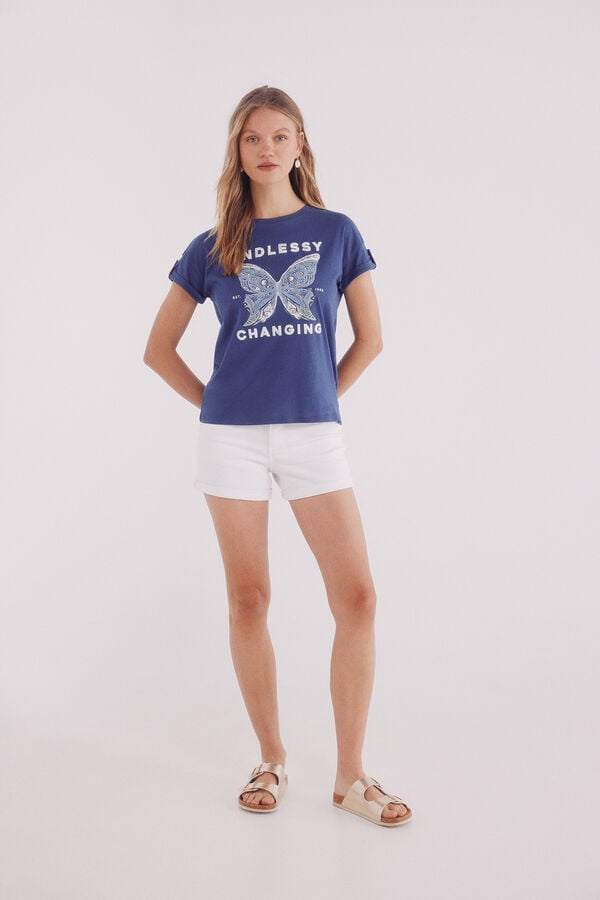 Springfield Camiseta gráfica manga botón turquesa