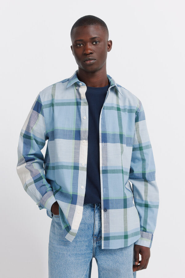 Springfield Camisa aos quadrados em algod&atilde;o leve azul