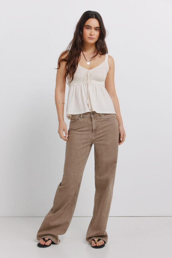 Springfield Crochet structure tie vest top beige