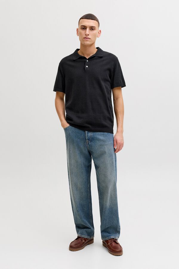 Jack & Jones Polo de malha regular fit em algod&atilde;o preto